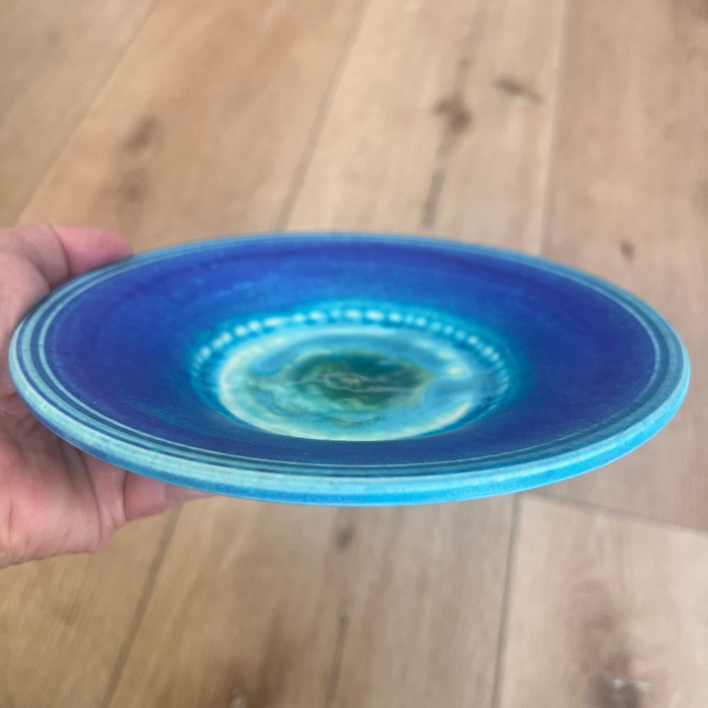 Kalipso Santorini Greek Pottery Blue Glazed Handmade Ceramic Plate 7.5 in. - Picture 2 of 11